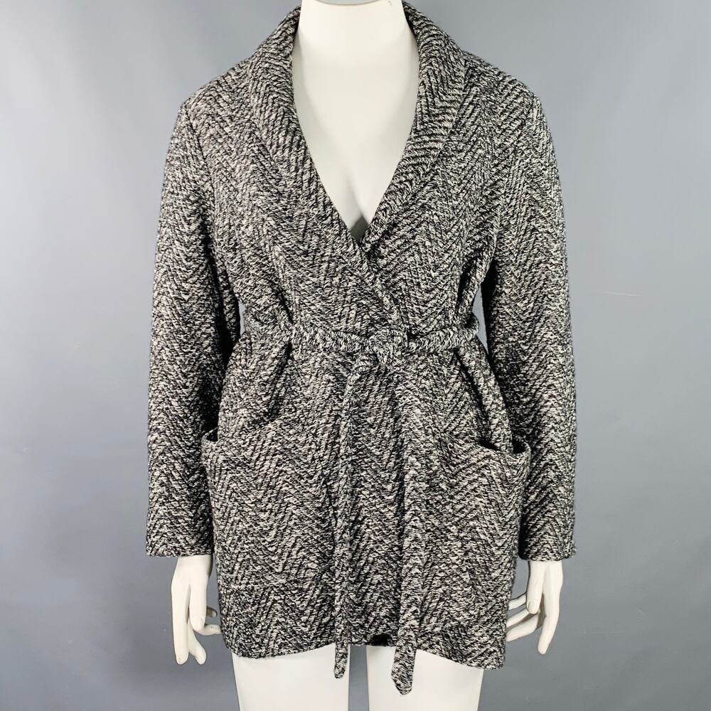 BILLY REID Size L Grey Black Wool Cotton Herringbone Belted Jacket